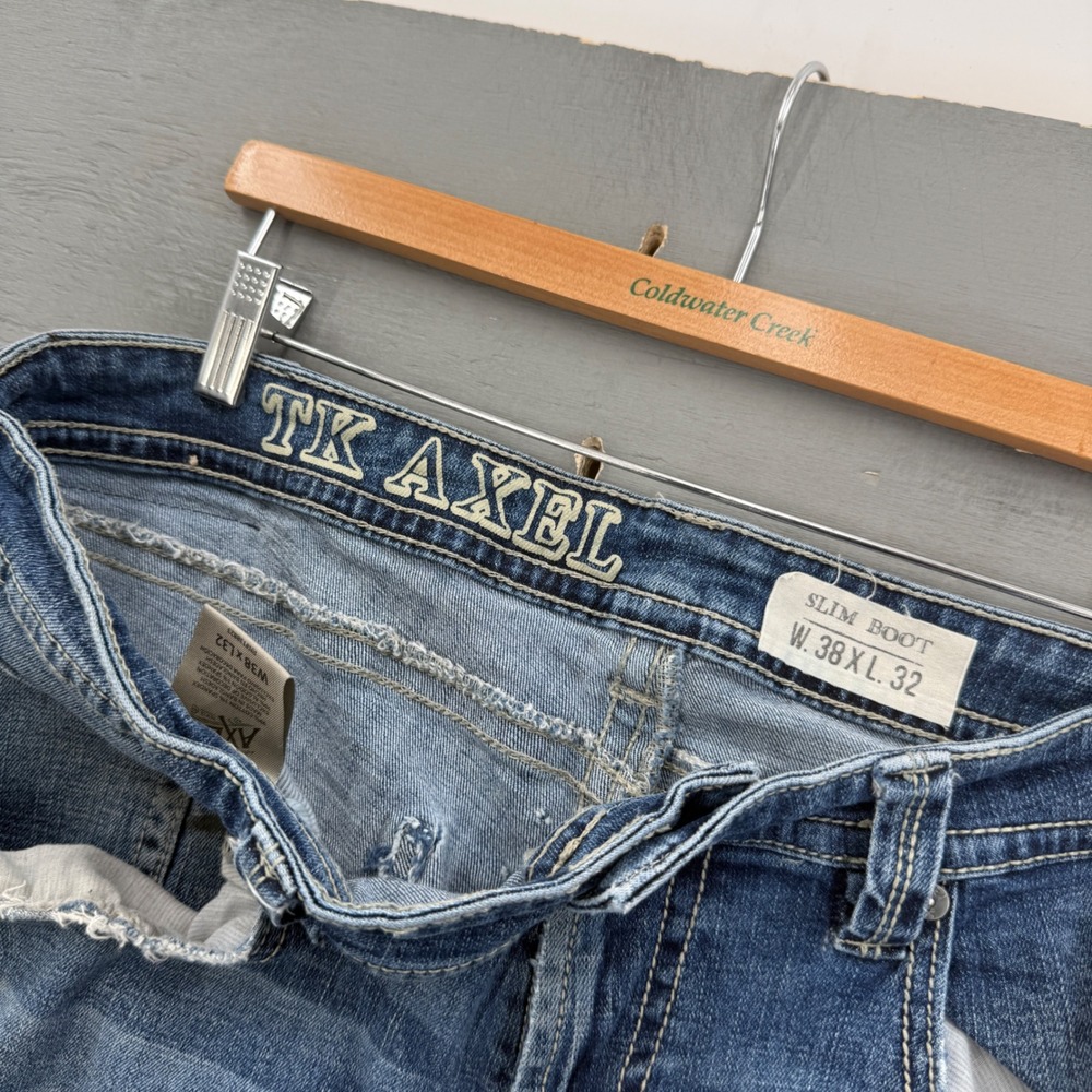 TK Axel Slim Bootcut Jeans Blue Denim Embroidered Pockets 38 x 32 - Picture 3 of 6